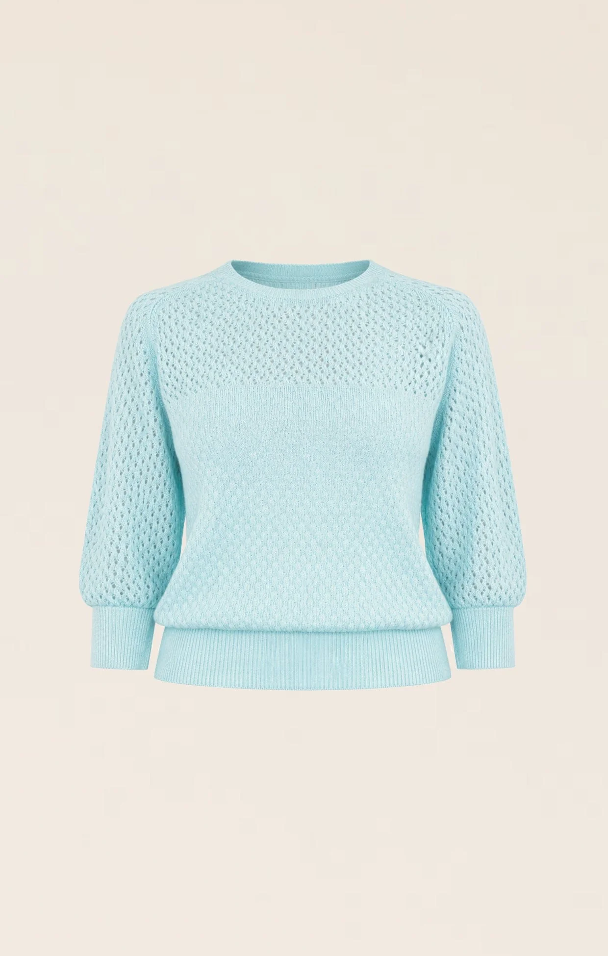 3/4 SLEEVE RIPPLE KNIT TOP IN AQUAMARINE - Image 7
