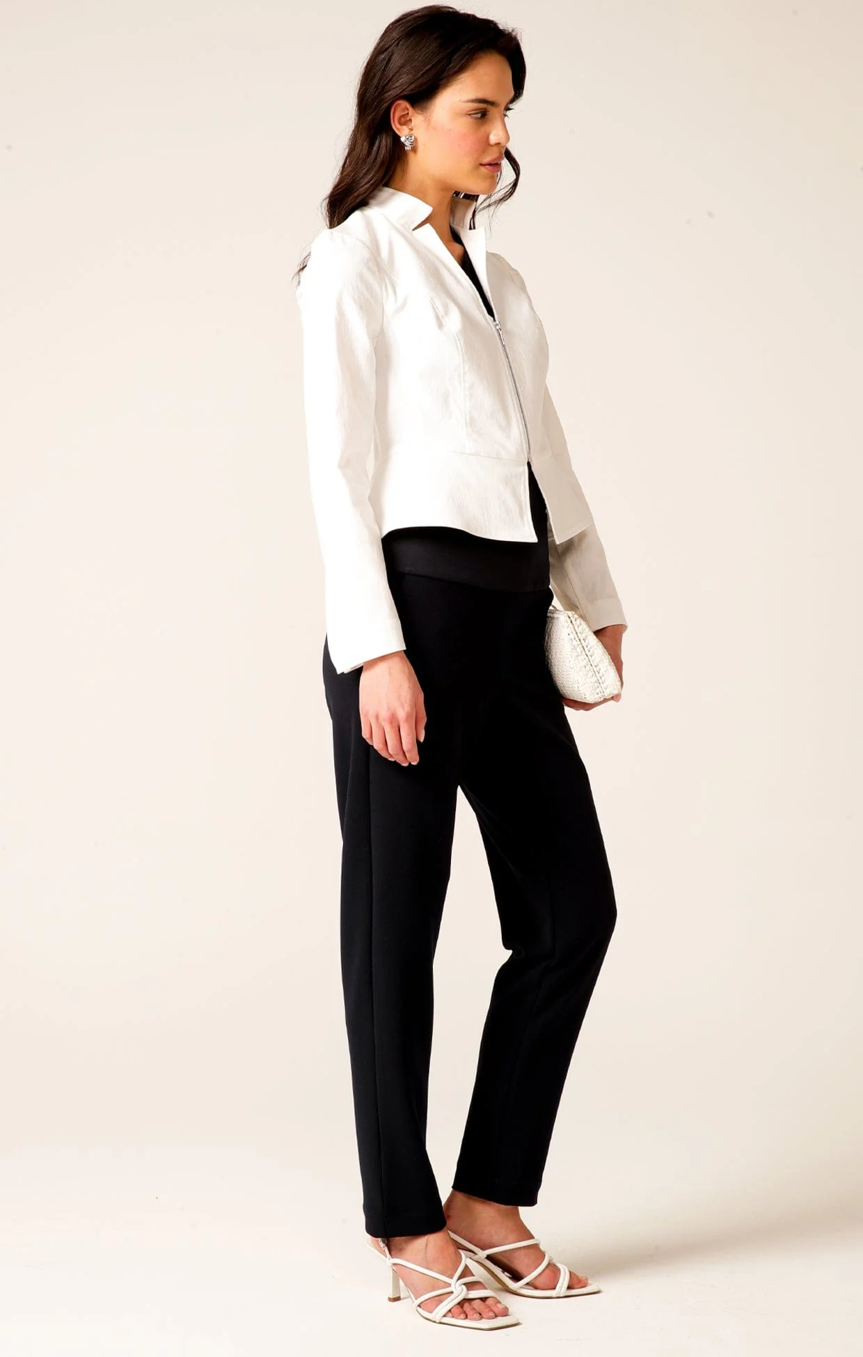 FRONT ZIP PEPLUM JACKET IN WHITE - Image 4