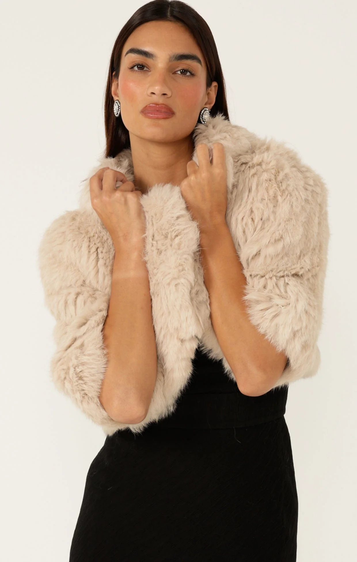 LUXE FUR BOLERO IN OATMEAL - Image 5