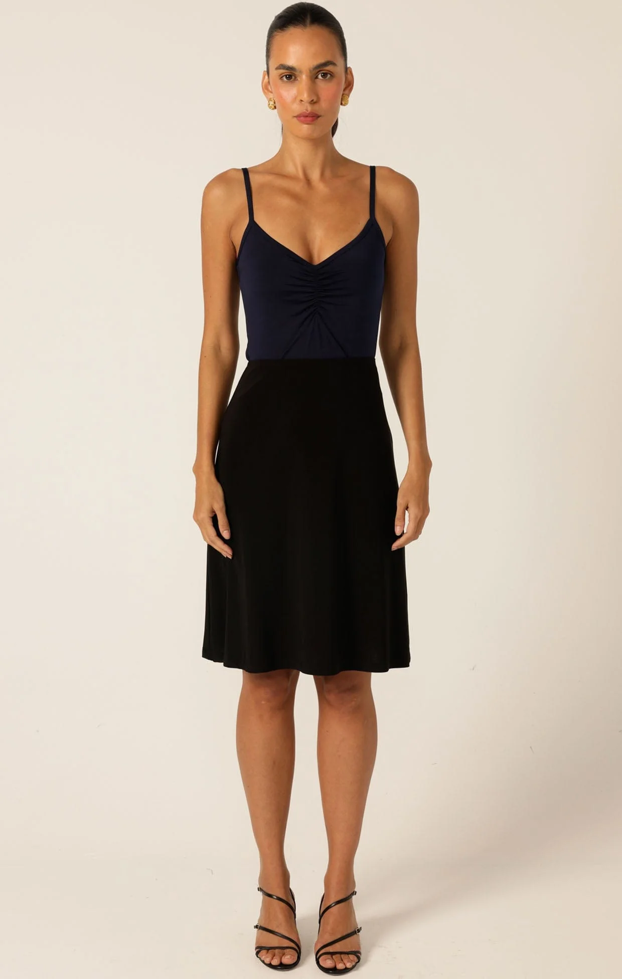 RUCHED GATHERED CAMI SLIP IN NAVY - Image 3